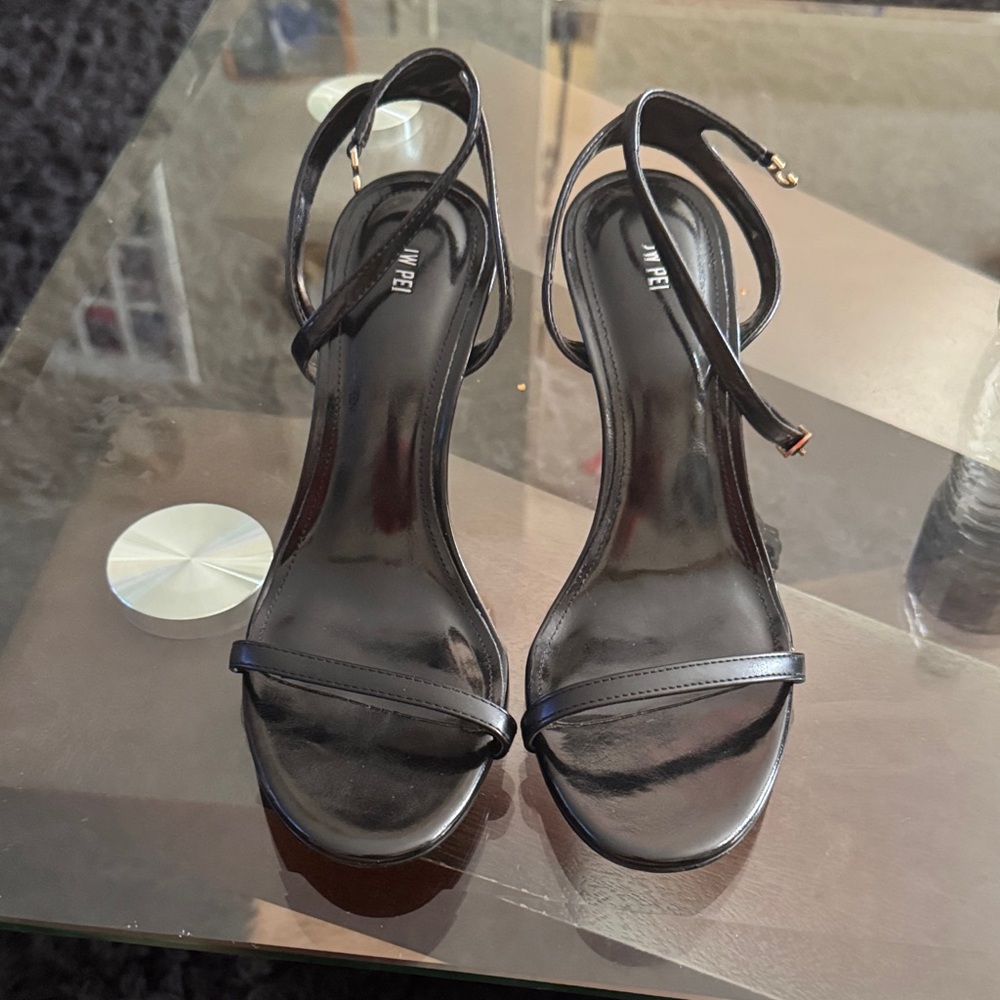 JW PEI Black Minimalist Ankle-Strap Heels